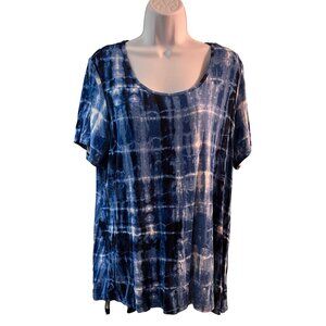 Blue and White Tie dye blouse size 1X business casual cute boho plus size